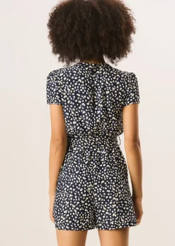Jumpsuits & Playsuits>Gini London Blue Animal Print Belted Wrap Playsuit