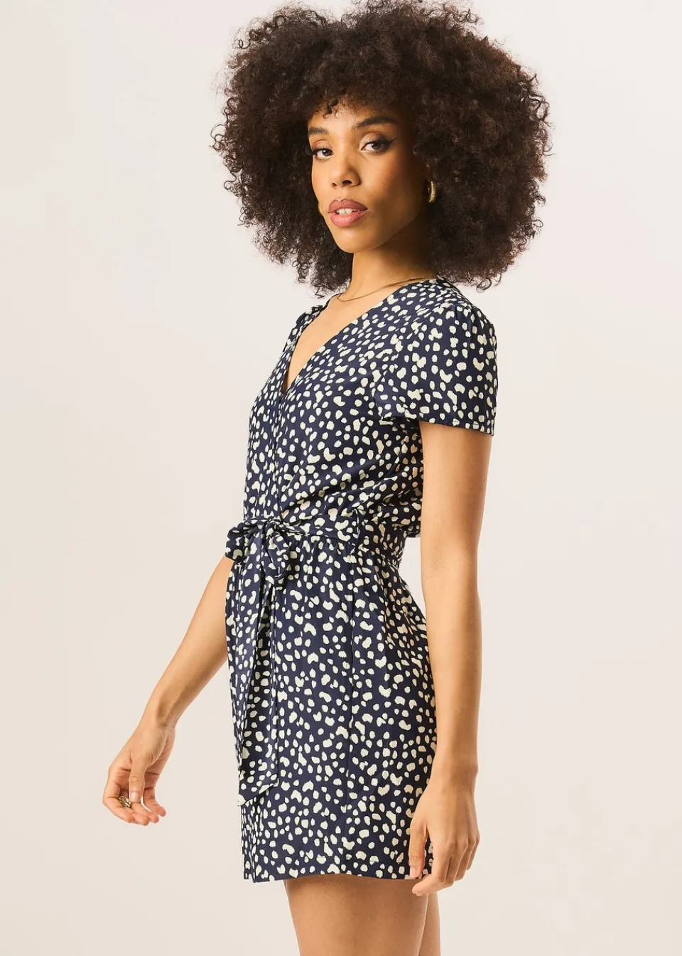 Jumpsuits & Playsuits>Gini London Blue Animal Print Belted Wrap Playsuit