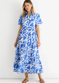 Dresses>Gini London Blue Aztec Print Oversized Smock Midi Dress