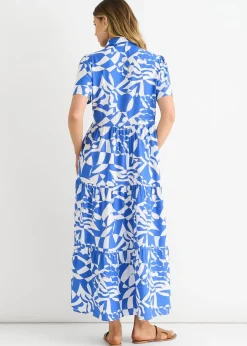 Dresses>Gini London Blue Aztec Print Oversized Smock Midi Dress
