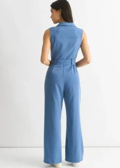 Jumpsuits & Playsuits>Gini London Blue Chambray Sleeveless Utility Jumpsuit