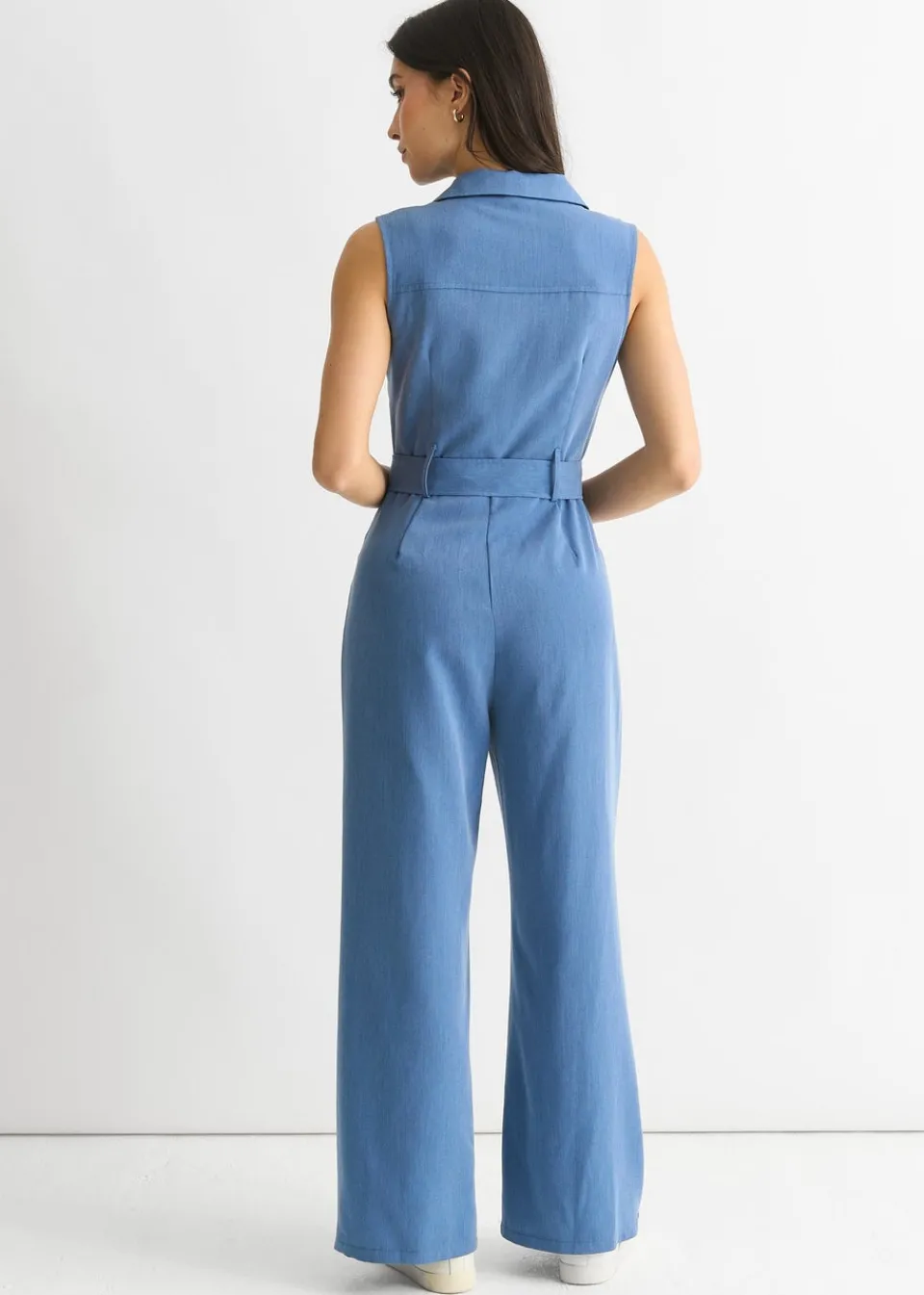 Jumpsuits & Playsuits>Gini London Blue Chambray Sleeveless Utility Jumpsuit
