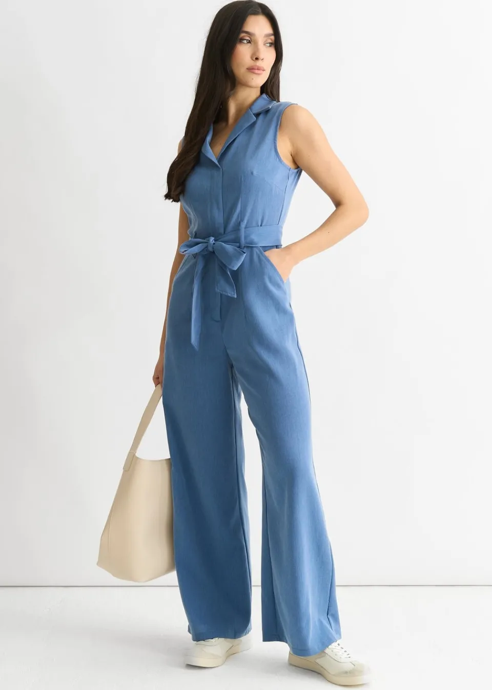 Jumpsuits & Playsuits>Gini London Blue Chambray Sleeveless Utility Jumpsuit