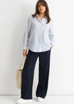 Tops>Gini London Blue Linen Oversized Stripe Shirt