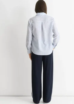 Tops>Gini London Blue Linen Oversized Stripe Shirt