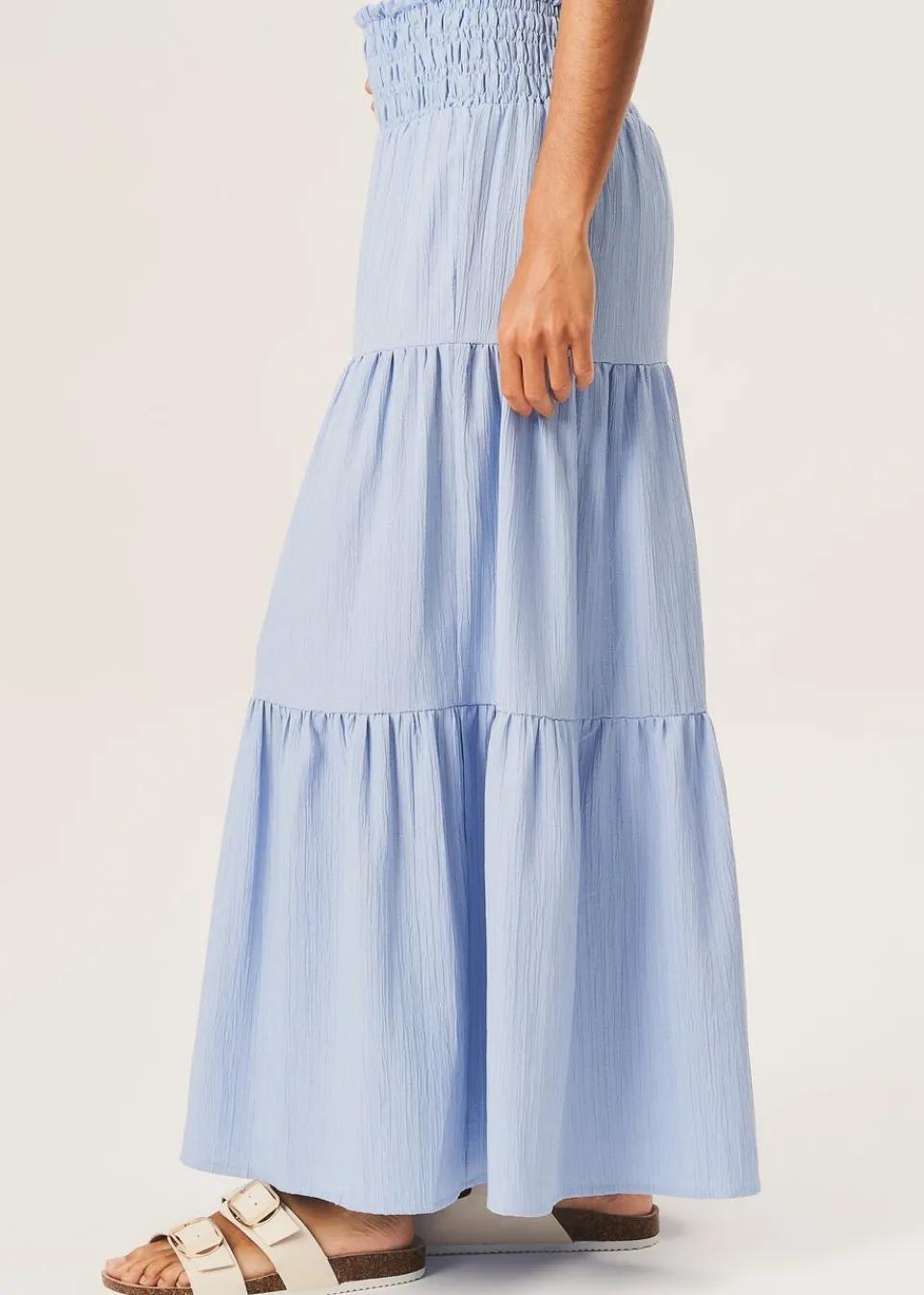 Skirts>Gini London Blue Smocked Tiered Maxi Skirt