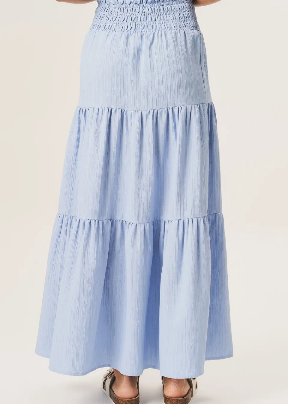 Skirts>Gini London Blue Smocked Tiered Maxi Skirt