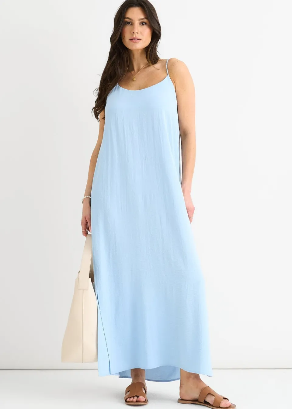 Dresses>Gini London Blue Strappy Cross Back Airflow Oversized dress