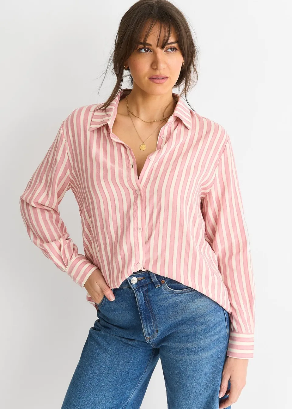 Tops>Gini London Blush Stripe Oversized Shirt