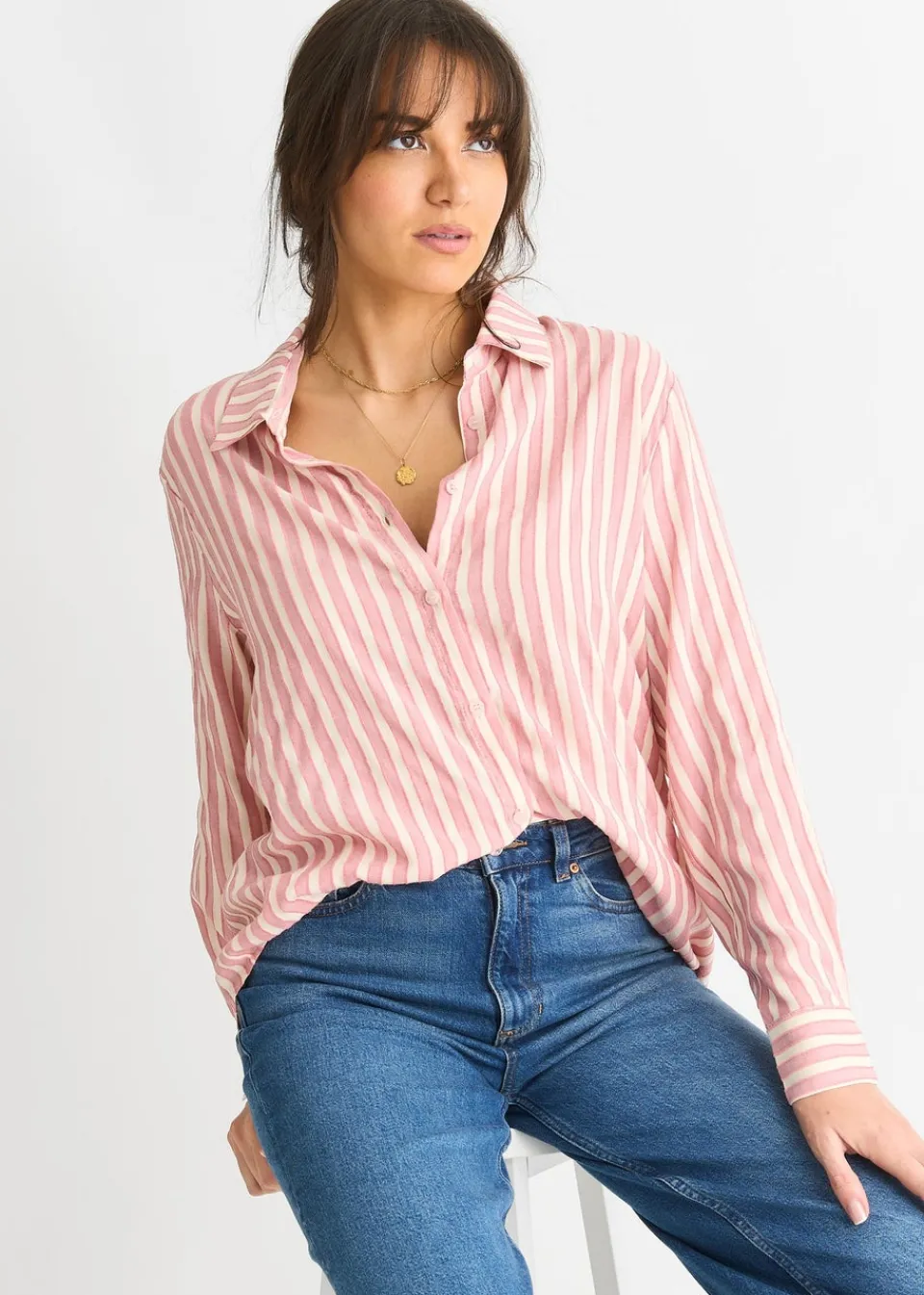 Tops>Gini London Blush Stripe Oversized Shirt