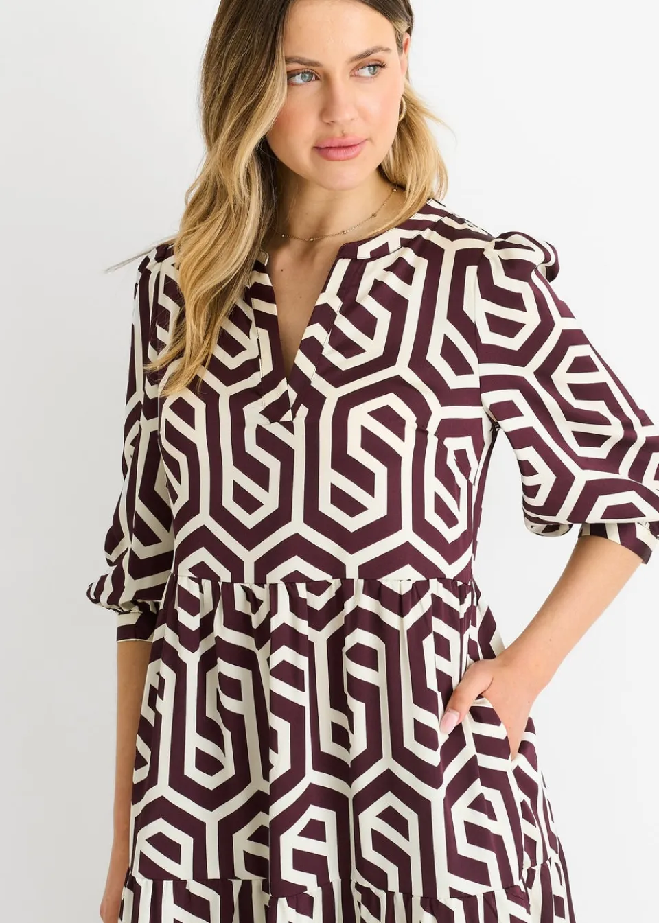 Dresses>Gini London Brown Geo Print Smock Maxi Dress