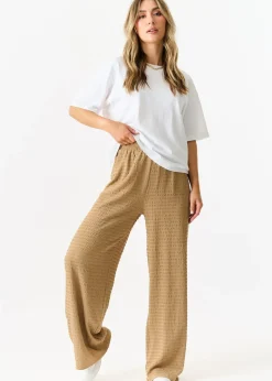 Trousers>Gini London Camel Textured Elastic Waist Pull On Trousers