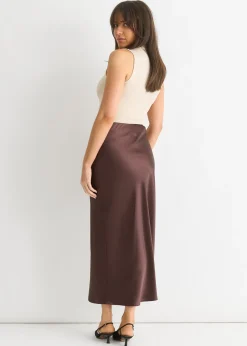Skirts>Gini London Chocolate Satin Midi Skirt