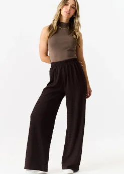 Trousers>Gini London Chocolate Textured Elastic Waist Pull On Trousers