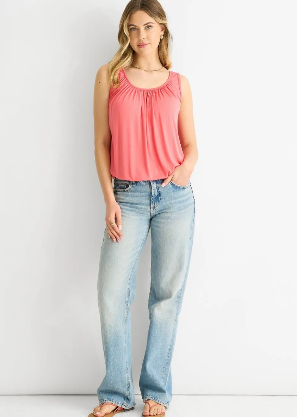 Tops>Gini London Coral Round Neck Oversized Sleeveless Top