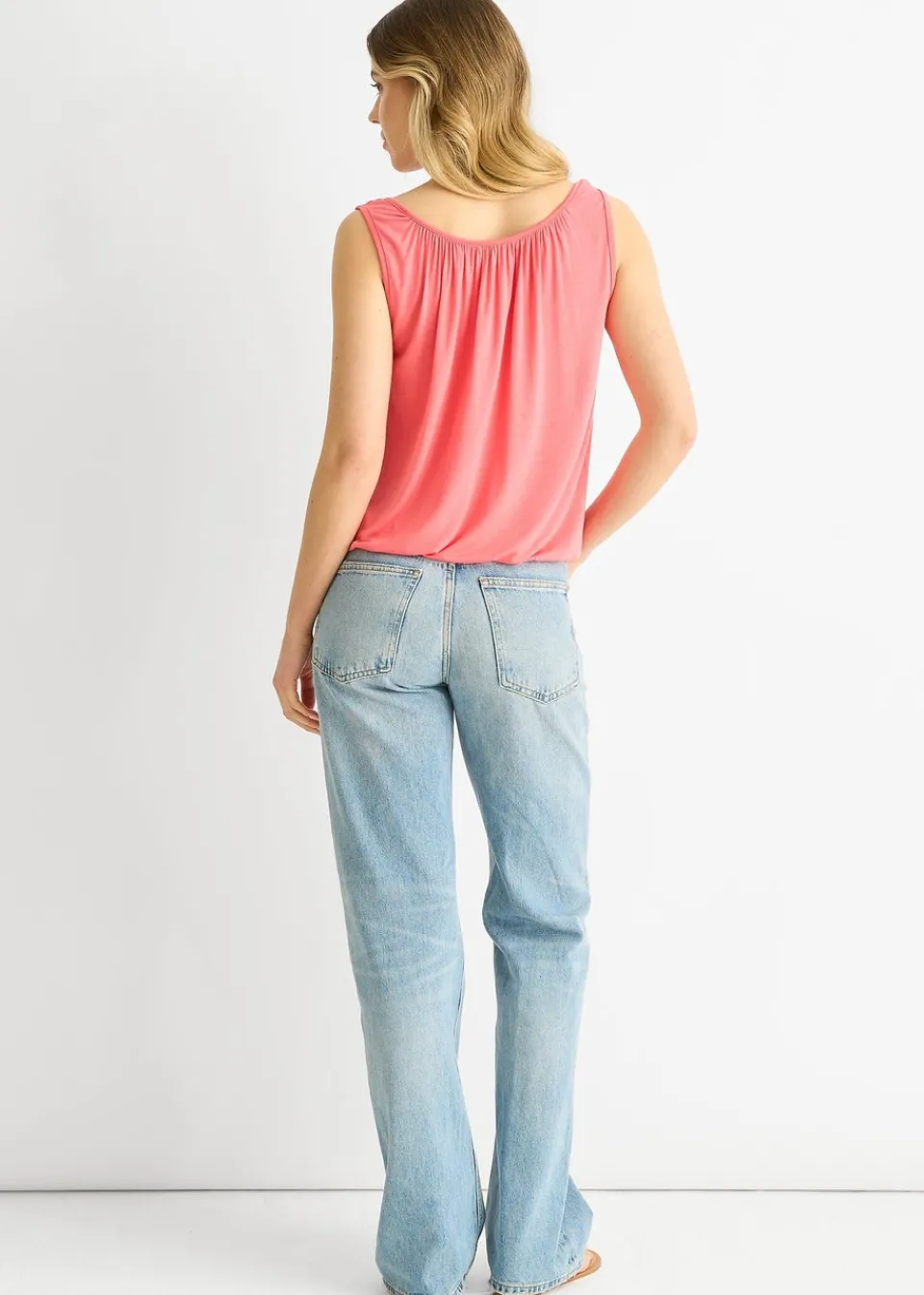 Tops>Gini London Coral Round Neck Oversized Sleeveless Top