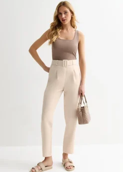 Trousers>Gini London Cream Belt Detail Tapered Trousers