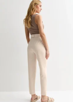 Trousers>Gini London Cream Belt Detail Tapered Trousers