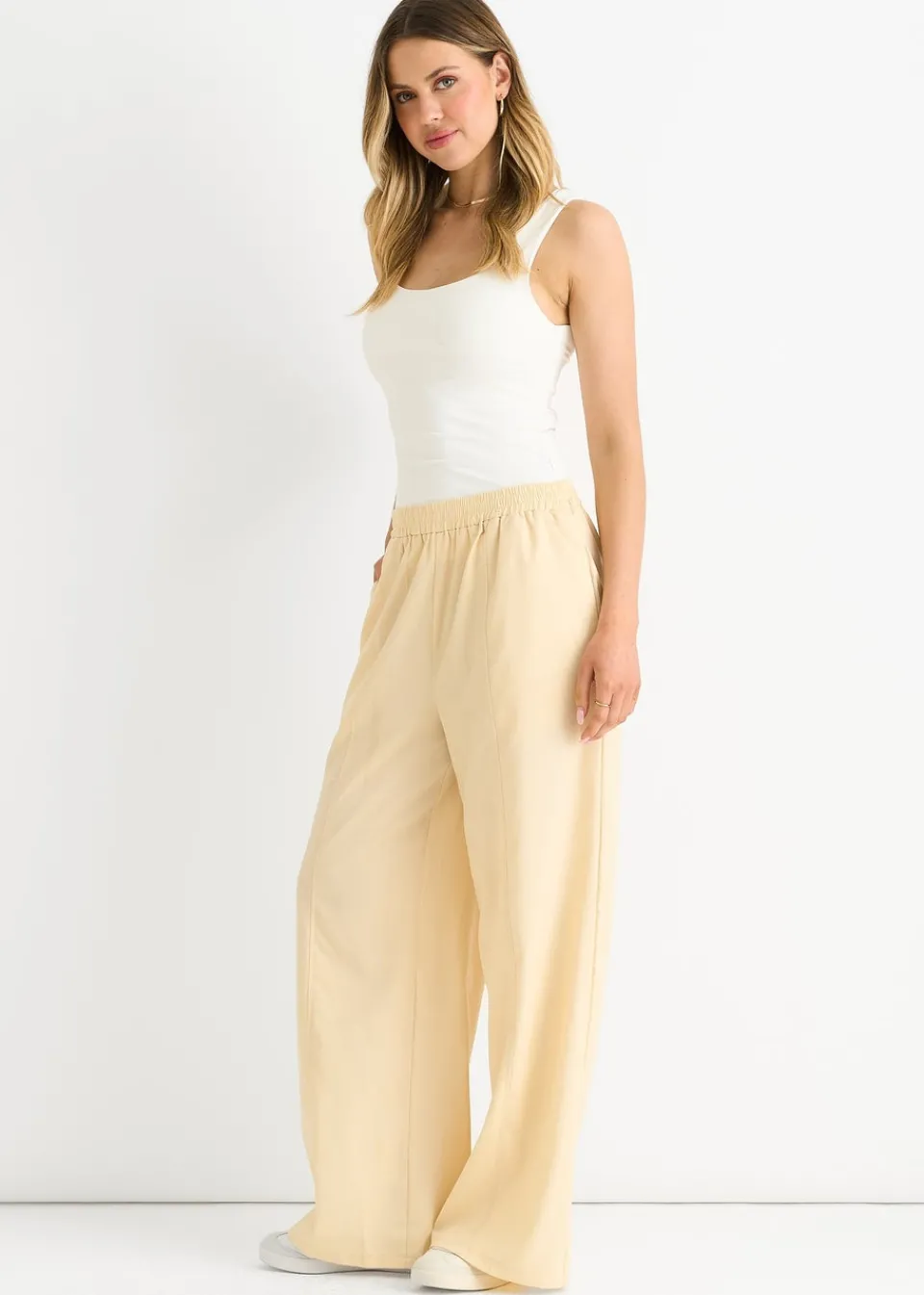 Trousers>Gini London Cream Elasticated Waist Trousers