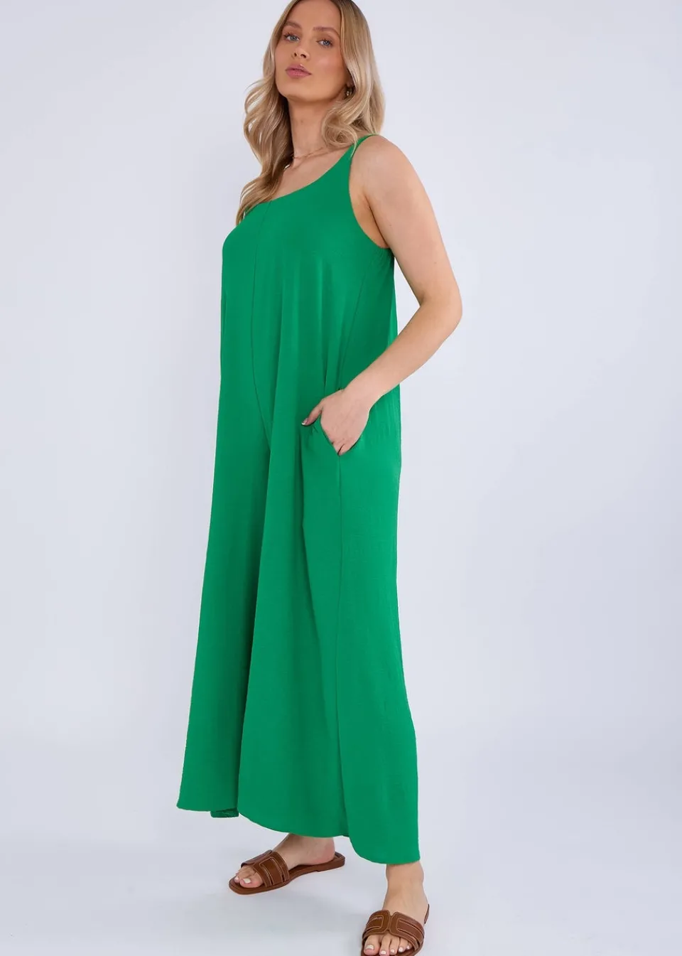 Jumpsuits & Playsuits>Gini London Green Air Flow Strappy Wide Leg Jumpsuit