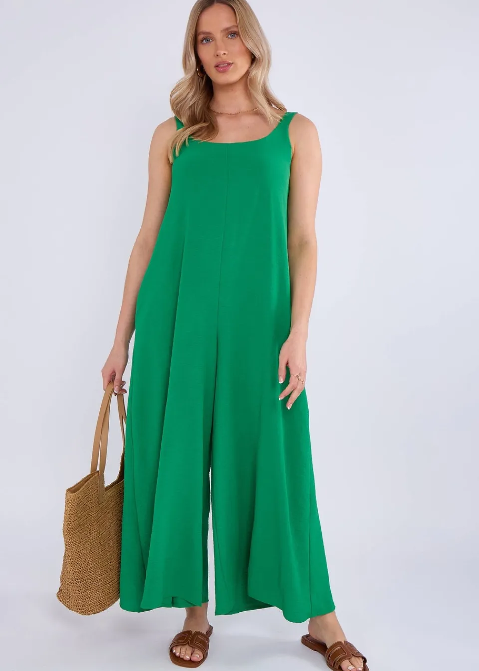 Jumpsuits & Playsuits>Gini London Green Air Flow Strappy Wide Leg Jumpsuit