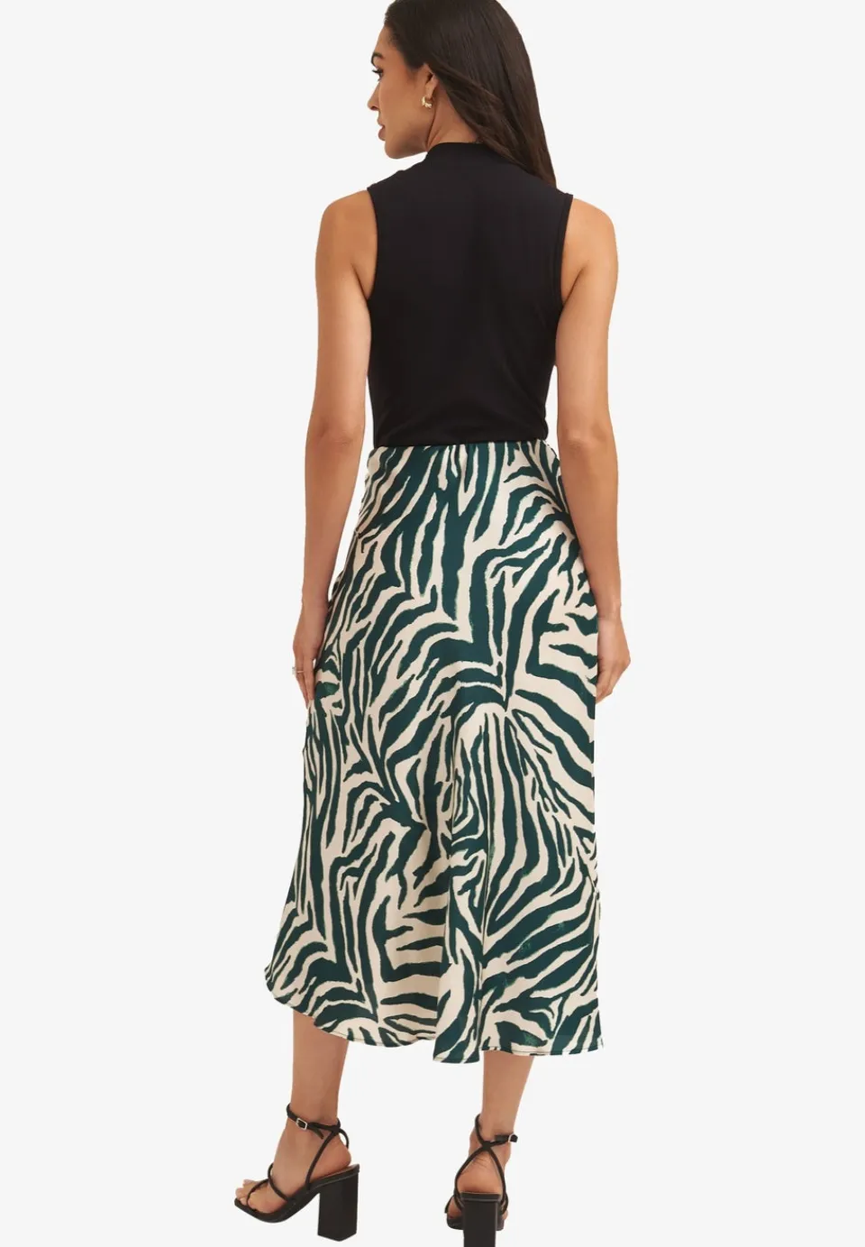 Skirts>Gini London Green Animal Print Satin Bias Cut Midi Skirt