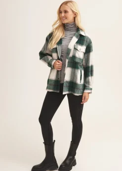 Coats & Jackets>Gini London Green Check Oversized Pocket Detail Shacket