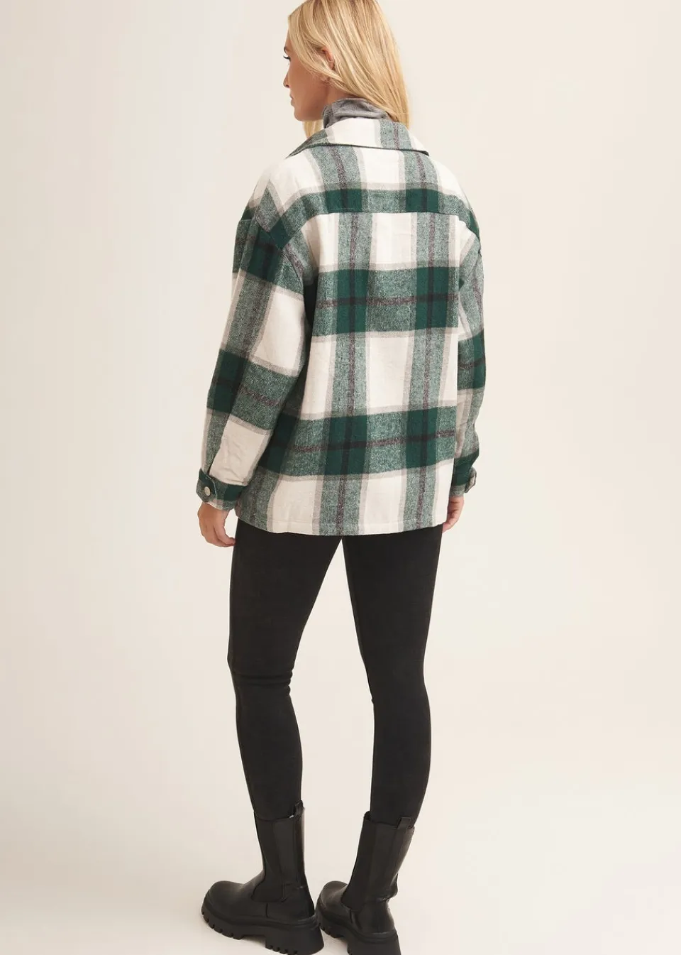 Coats & Jackets>Gini London Green Check Oversized Pocket Detail Shacket