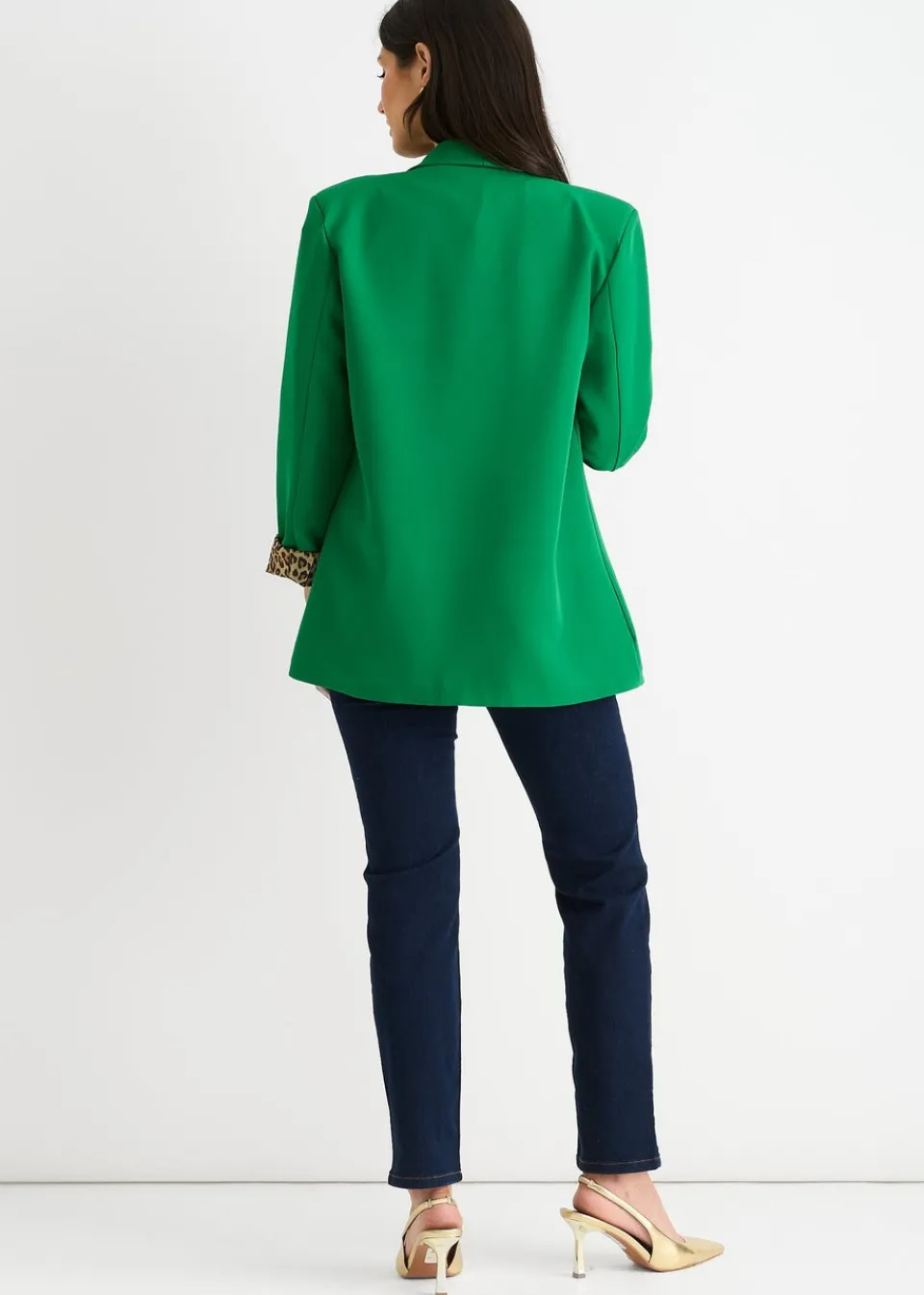 Coats & Jackets>Gini London Green Contrast Animal Edge To Edge Blazer