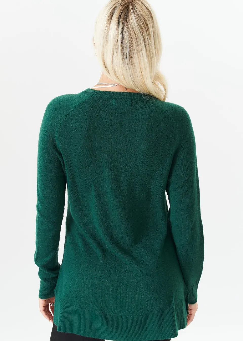 Tops>Gini London Green Crew Neck Fine Knit Oversized Jumper