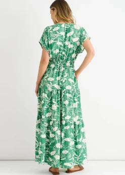 Dresses>Gini London Green Floral Elastic Waist Maxi Dress