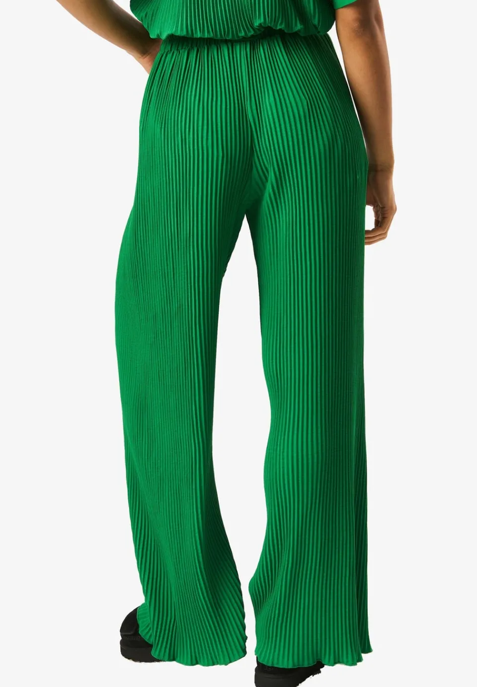 Trousers>Gini London Green Plisse Loungewear Wide Leg Trousers