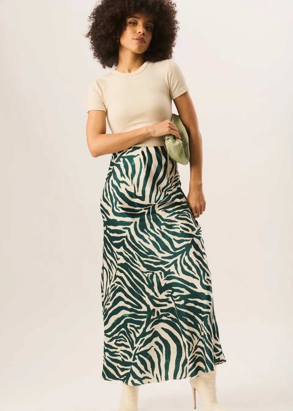 Skirts>Gini London Green Zebra Bias Maxi Skirt