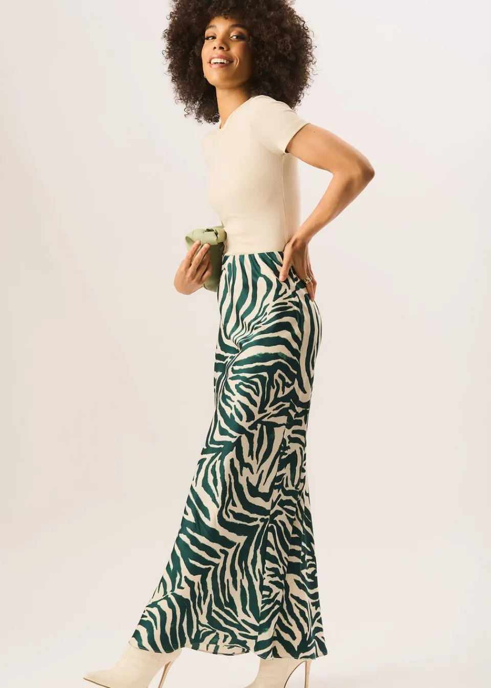 Skirts>Gini London Green Zebra Bias Maxi Skirt
