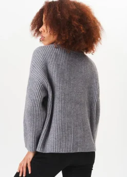 Tops>Gini London Grey Chunky Knit Oversized Jumper