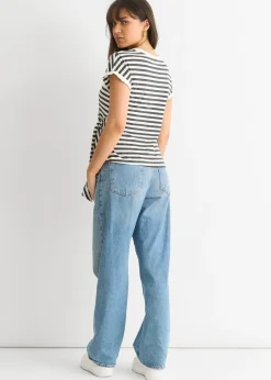 T-Shirts>Gini London Grey Stretch Stripe Top