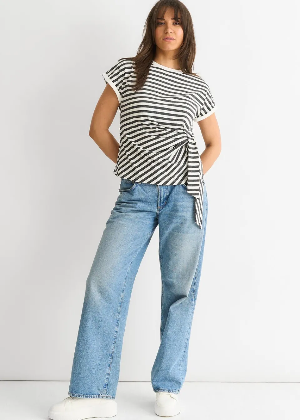 T-Shirts>Gini London Grey Stretch Stripe Top