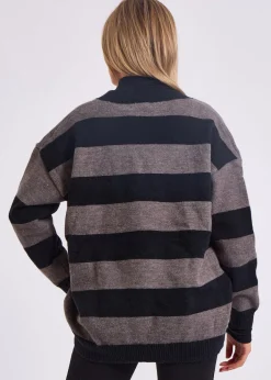 Knitwear>Gini London Grey Wide Stripe Oversized Jumper