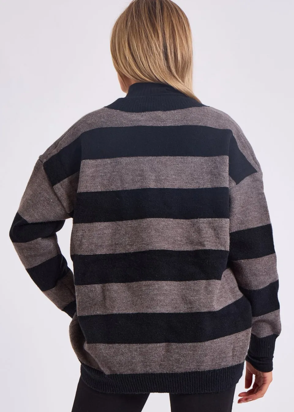 Knitwear>Gini London Grey Wide Stripe Oversized Jumper