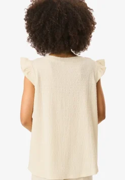 Tops>Gini London Ivory Frill Sleeves Textured Oversized Top
