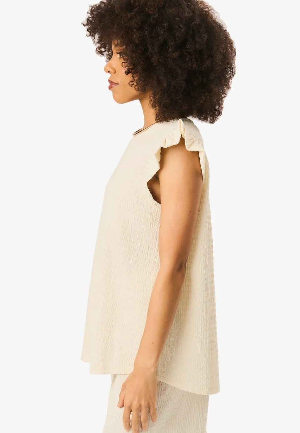 Tops>Gini London Ivory Frill Sleeves Textured Oversized Top