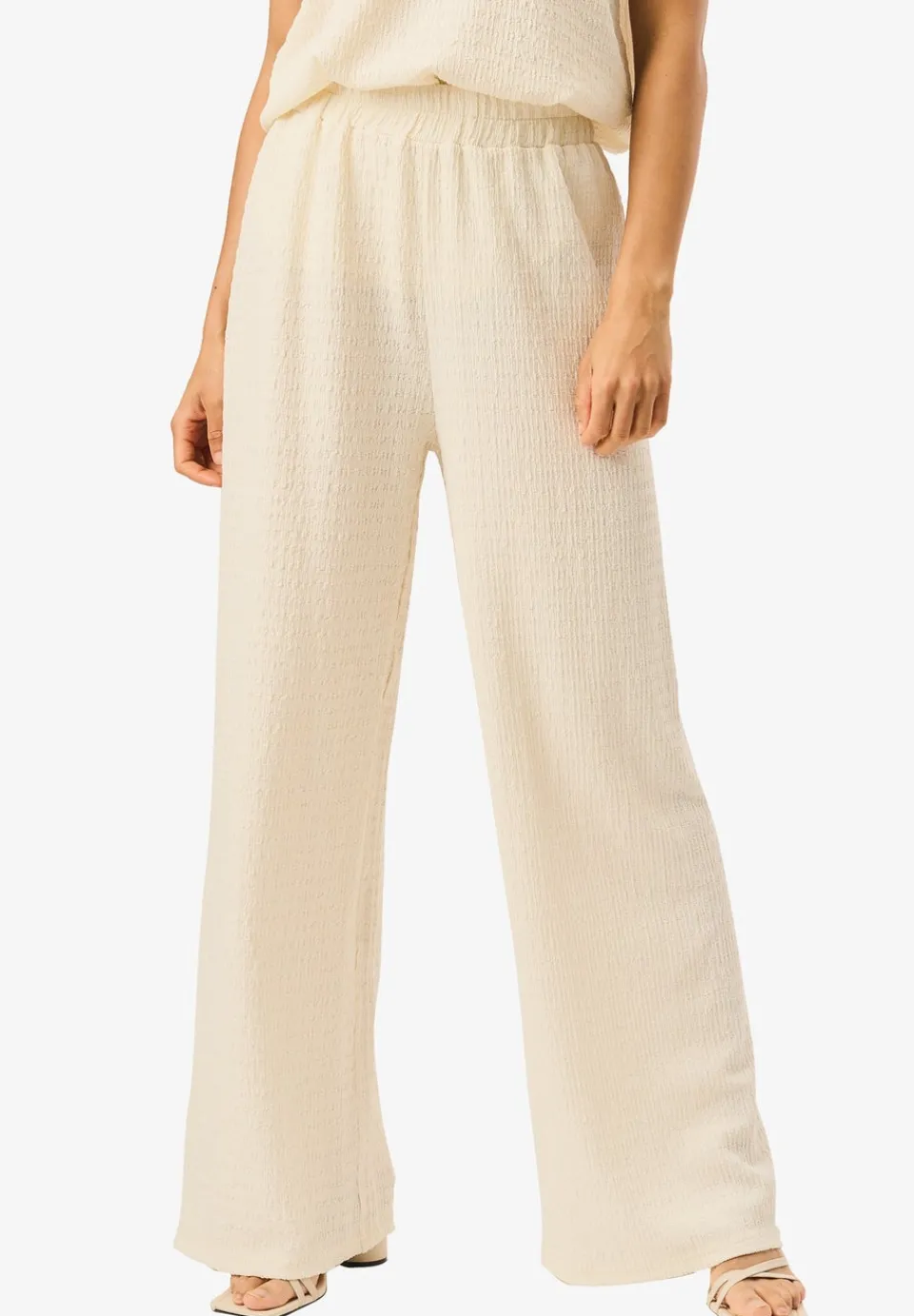 Trousers>Gini London Ivory Textured Elastic Waist Pull On Trousers