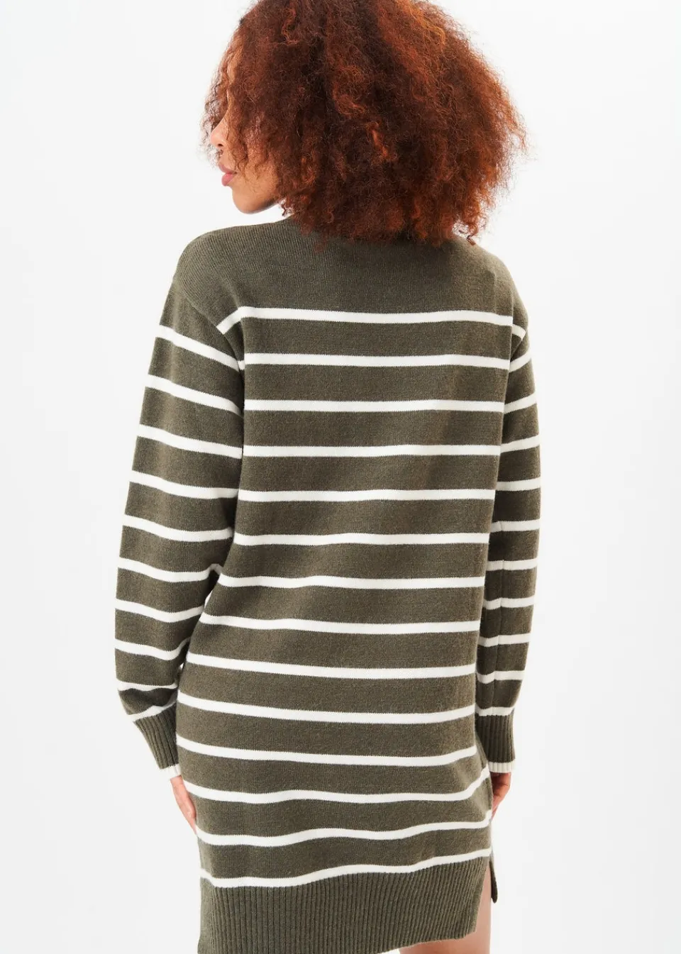 Knitwear>Gini London Khaki High Neck Stripe Oversized Tunic Dress
