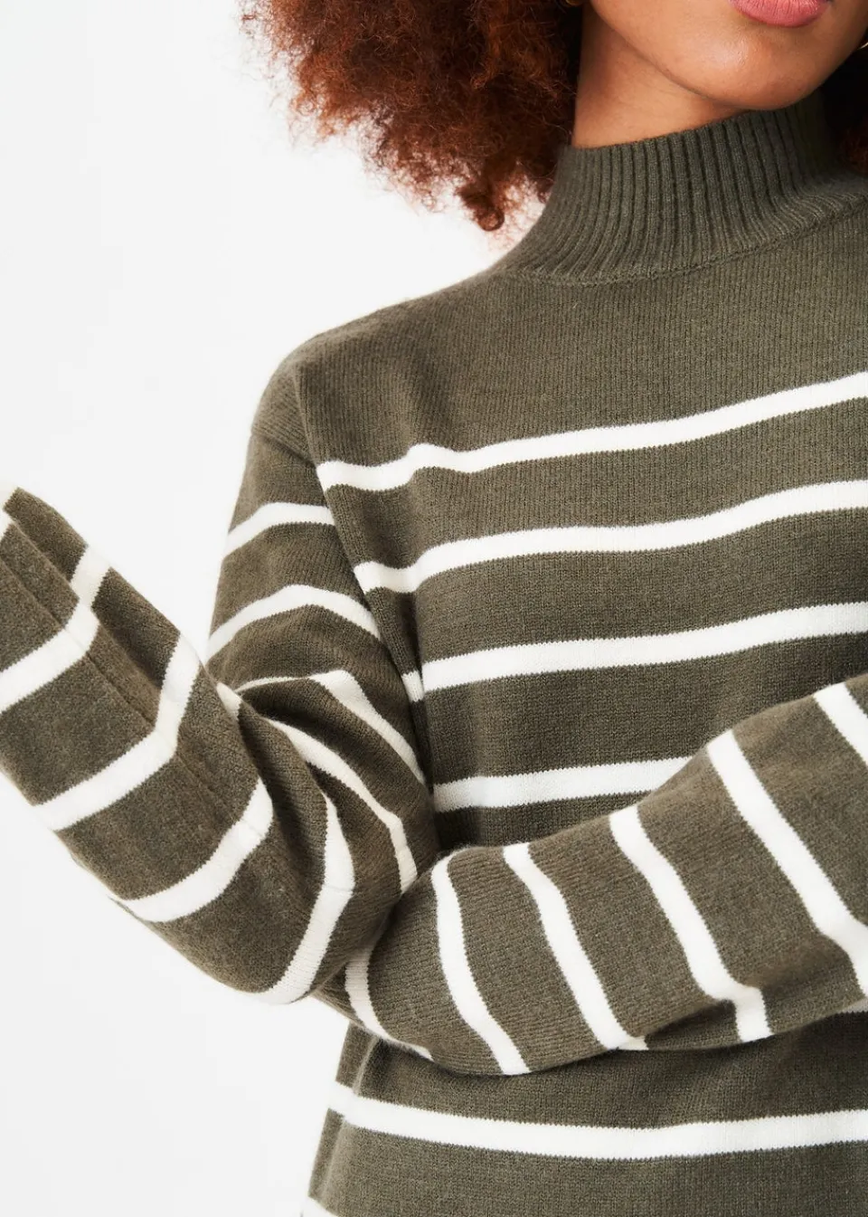 Knitwear>Gini London Khaki High Neck Stripe Oversized Tunic Dress