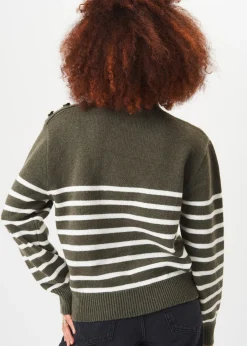 Tops>Gini London Khaki High Neck Stripe Oversized Jumper