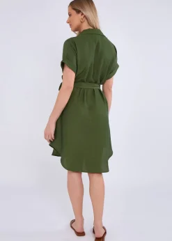 Dresses>Gini London Khaki Utility Belted Oversized Viscose Shirt Dress