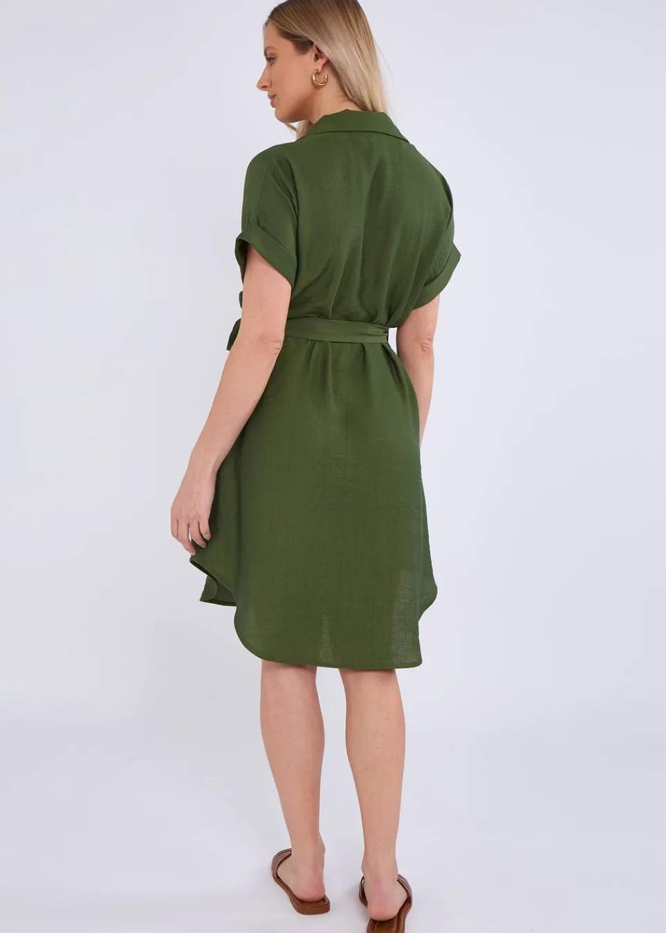 Dresses>Gini London Khaki Utility Belted Oversized Viscose Shirt Dress