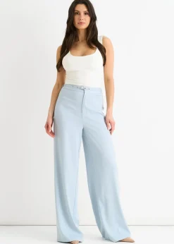 Trousers>Gini London Light Blue Tailored Belt Wide Leg Trousers