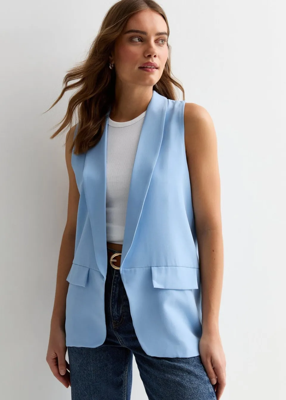 Coats & Jackets>Gini London Light Blue Tailored Longline Waistcoat