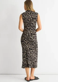 Dresses>Gini London Light Grey Animal Print Ruched Midi Dress